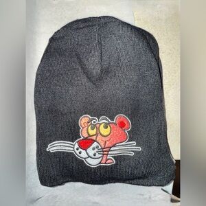Black Beanie with Pink Panther Design
